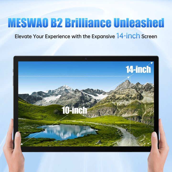 Meswao B2 14 Inch Android 12 Tablet, B2 14" Tablet with 1080P HD Big Screen Tablets, 8Core, 6GB+128GB, Wi-Fi 5, 512G TF Card Support, 10000mAh All-Day Battery Life, 5MP + 32MP Cameras-Space Gray