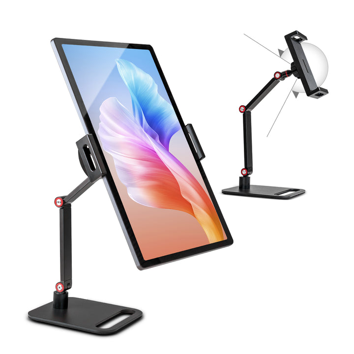 Stand Holder, Tablet Phone Desktop Stand with 2 Adjustable Arm and 360° Rotates, Foldable Stand Holder for iPad iPhone Tablet