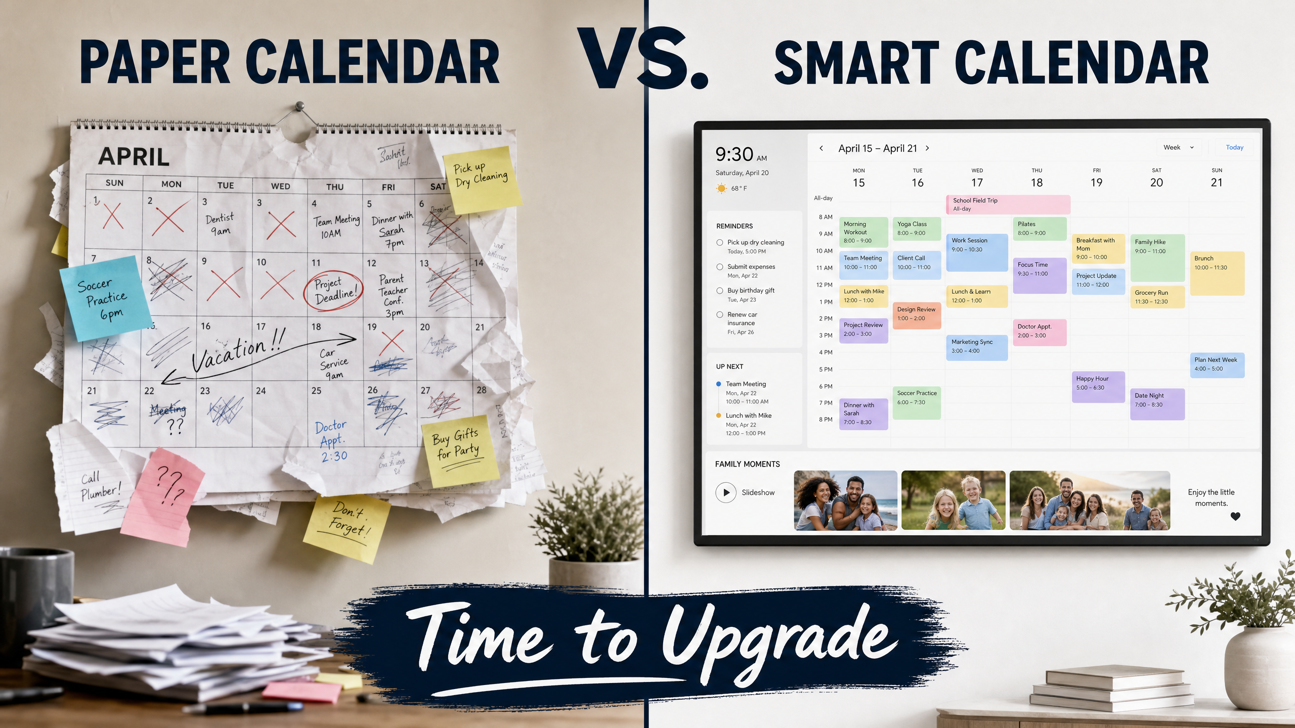 Close up of Meswao digital calendar showing weekly schedule and to do list