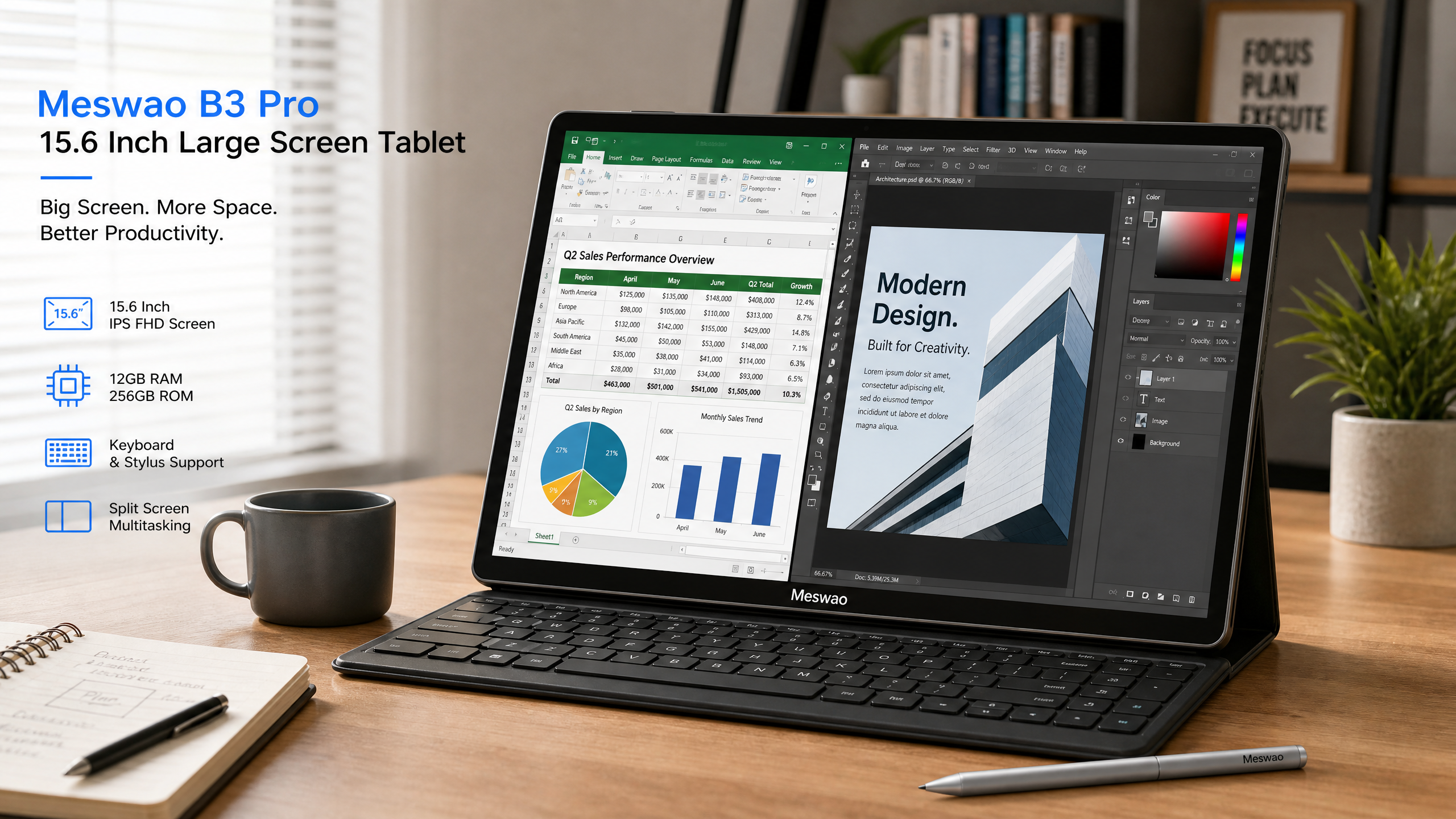 Meswao B3 Pro 15.6 inch Productivity Workspace