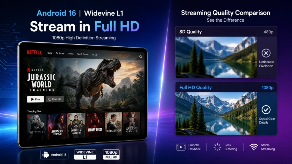 Android 16 Widevine L1 Full HD streaming on tablets - 1080p quality comparison