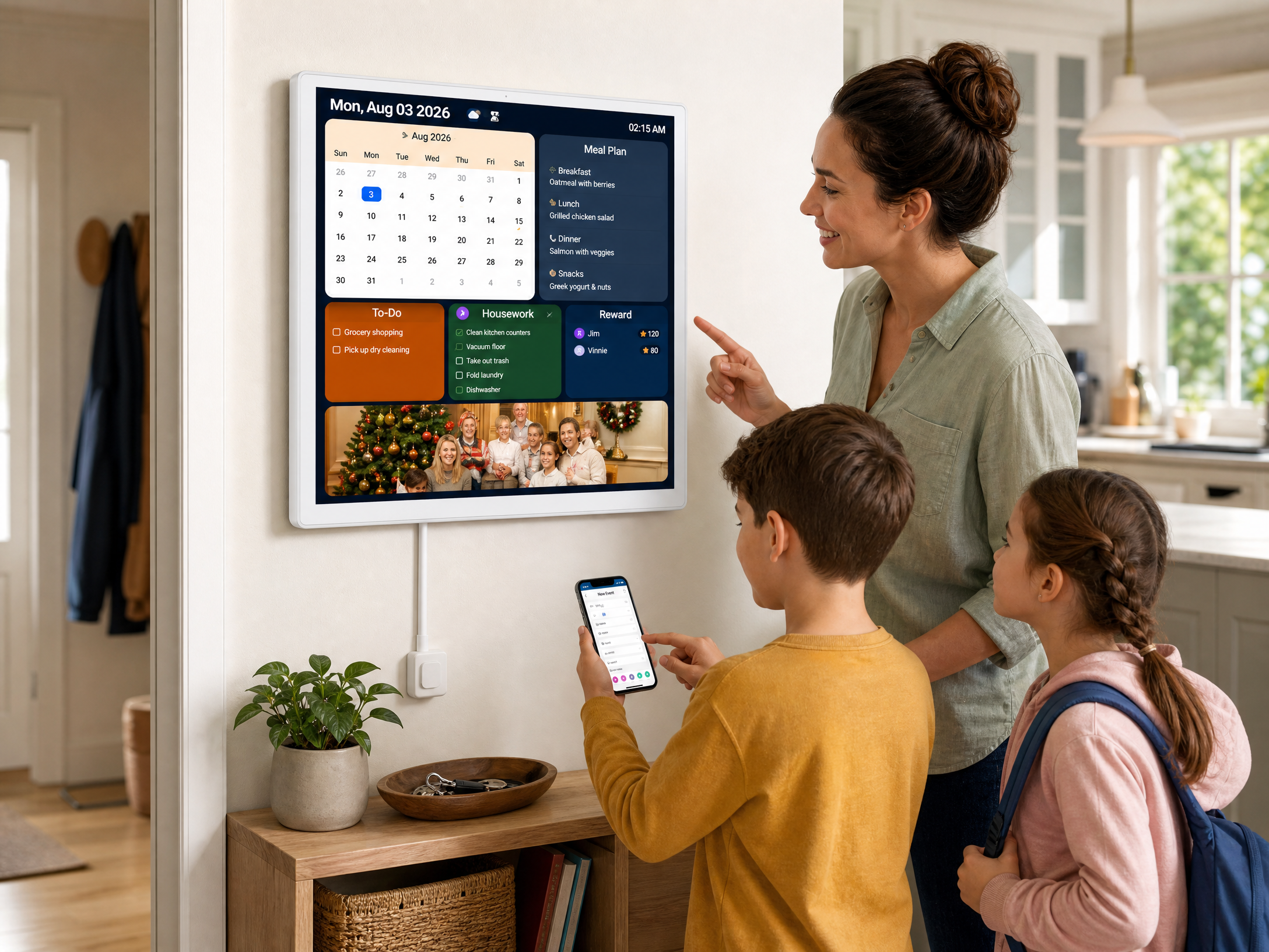 Setup of a dedicated touchscreen digital family calendar on a wall