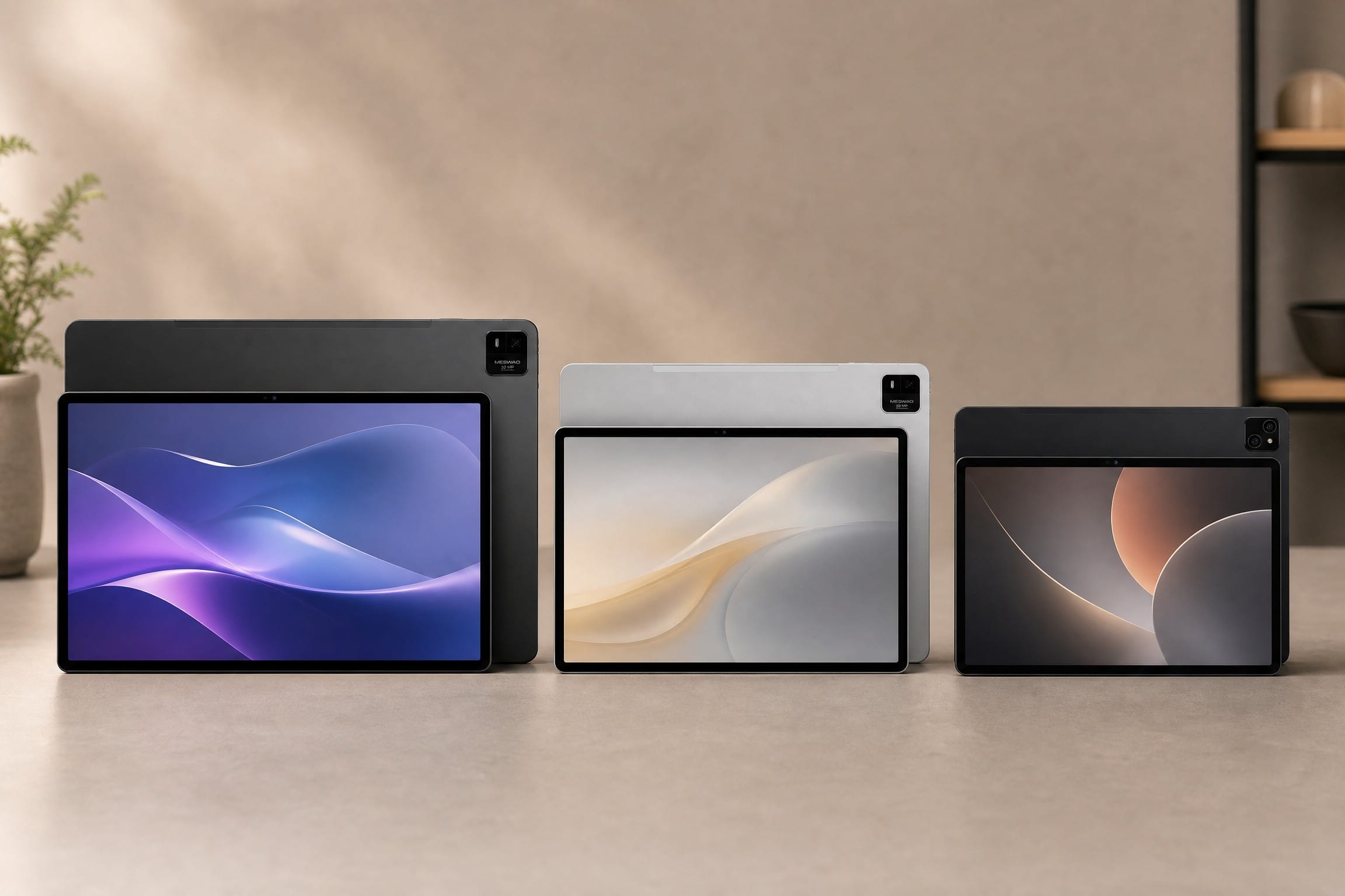 Meswao B5, B5 Basic and B4 large-screen Android tablets compared side by side