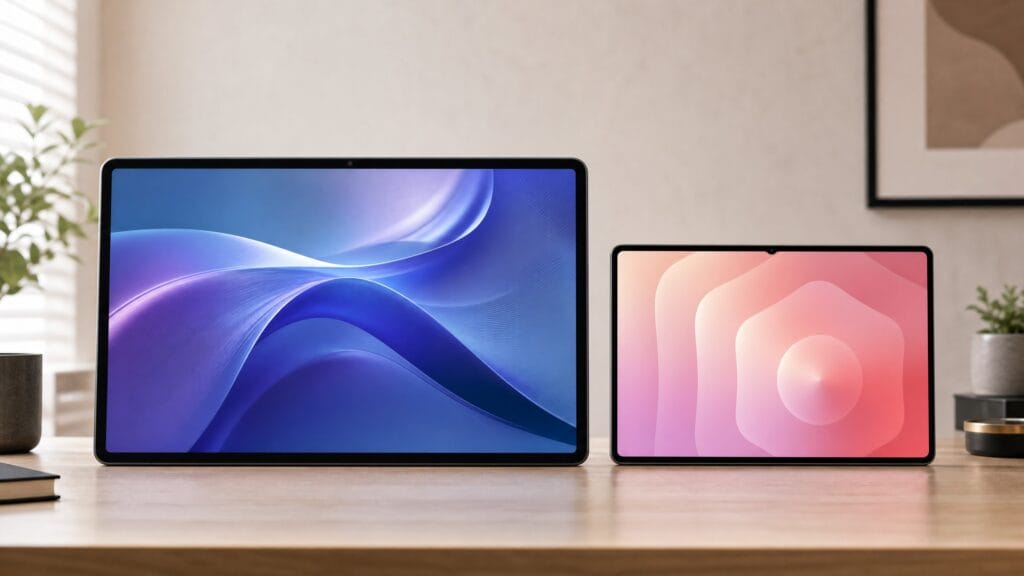 Meswao B5 16-inch tablet visibly larger than the 14.6-inch Samsung Galaxy Tab S11 Ultra