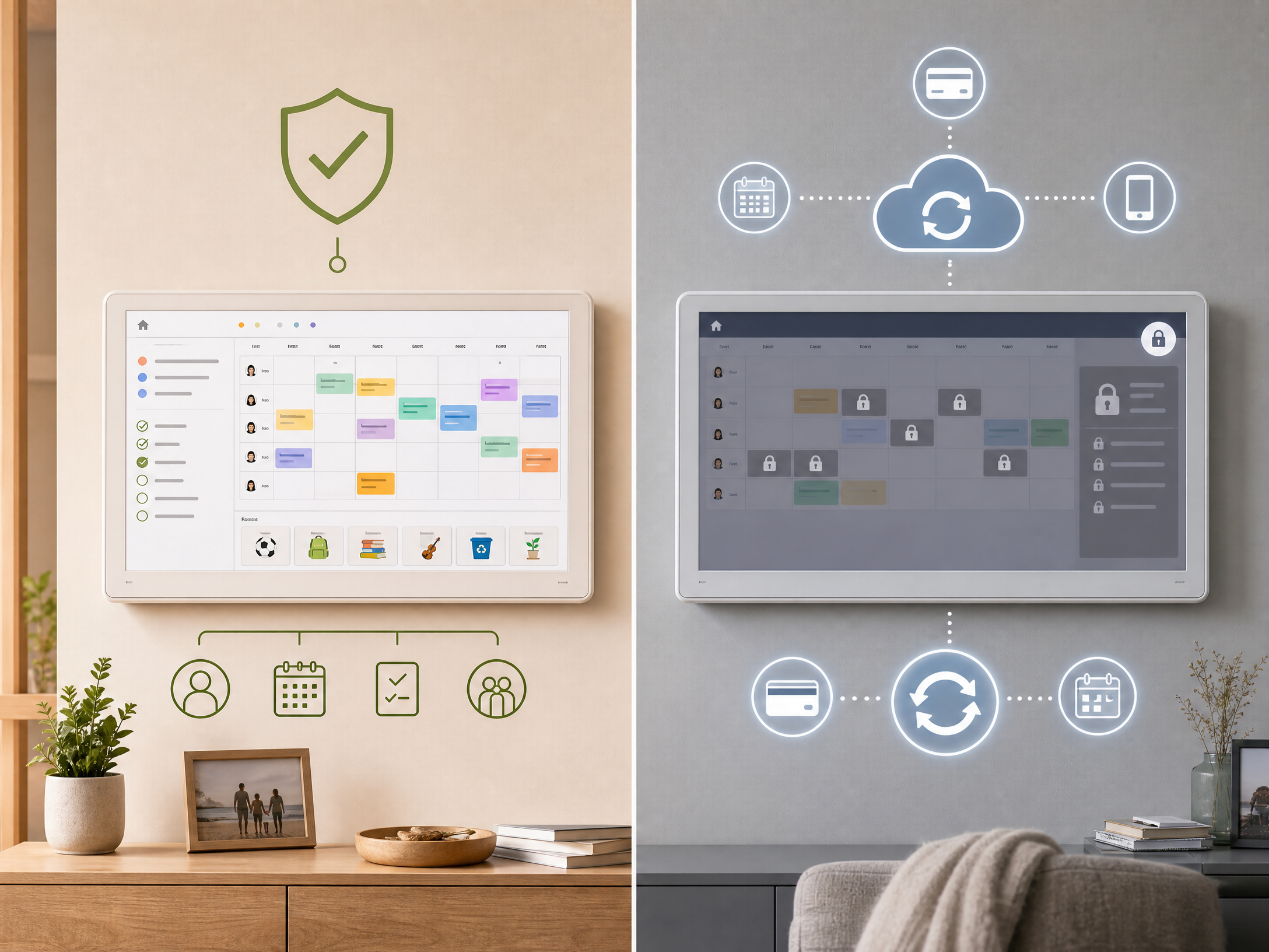 No-subscription digital family calendar versus optional subscription ecosystem comparison
