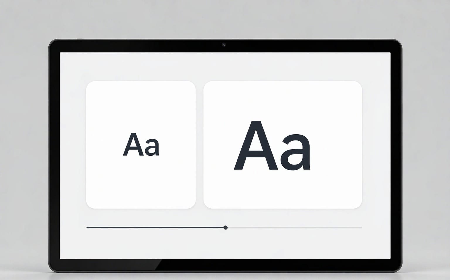 A large tablet screen showing the difference between default and enlarged Android text size