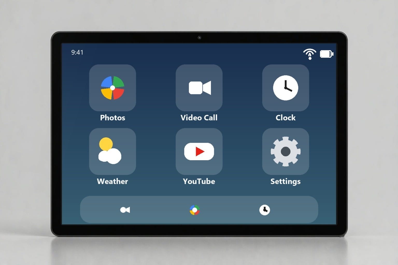 A simplified Android home screen with only six large app icons for easy use